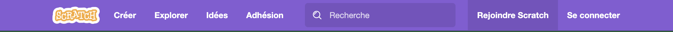 Barre de navigation Scratch avec le bouton Rejoindre Scratch
