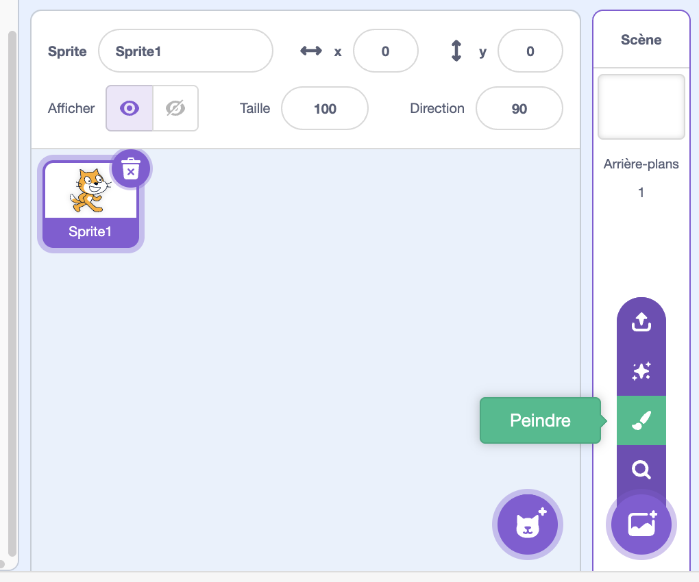 Accéder à l'éditeur de scène dans Scratch