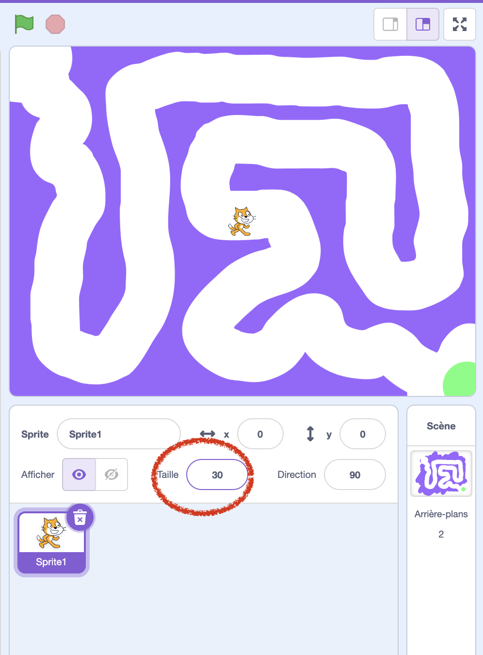 Ajuster la taille du sprite dans Scratch